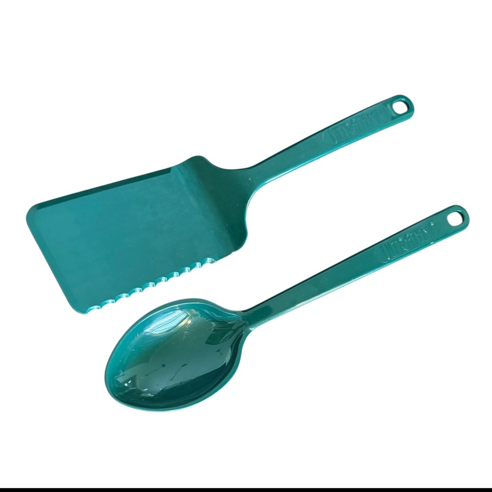 Vintage Ultratemp Teal Green Kitchen Utensil Set Spatula & Serving Spoon USA